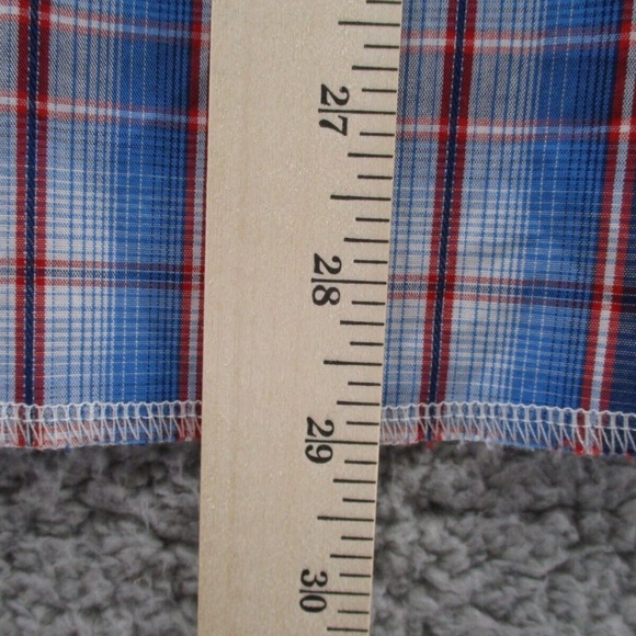 Wrangler Shirt Adult 2XL XXL Pearl Snap Blue Red Tartan Plaid Mens Button Down - Picture 10 of 13